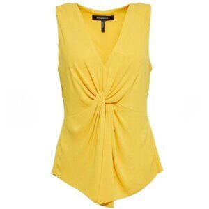 BCBGMaxAzria Yellow Deep V-neck Gathered Knot Top Sz M